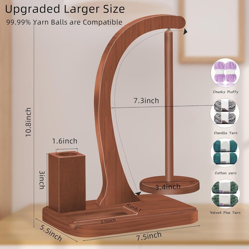FOGWOWO Upgraded Yarn Holder for Crocheting,Wooden Crochet Yarn Holder Magnetic Rotation Yarn Spinner with Crochet Accessories Storage and Phone Stand,Yarn Ball Holder Crochet Gift for Knitting Lovers - Image 3